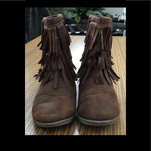 Justice Fringe Brown Western Style Boots Booties - Picture 3 of 8